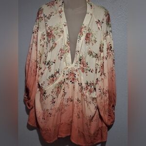Cream and Pink Ruched Wrap Blouse